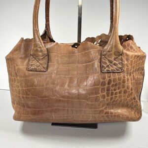 Furla Croc-Embossed Laser Cut Out Tan Leather Tote